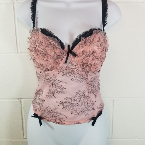 Cacique pink black mesh bustier corset coquette romantic pretty - Picture 10 of 10